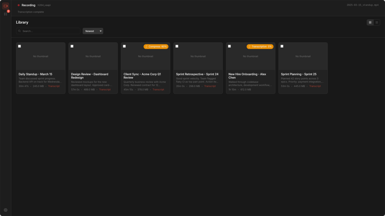 StatusBar showing active meeting detection with recording indicator